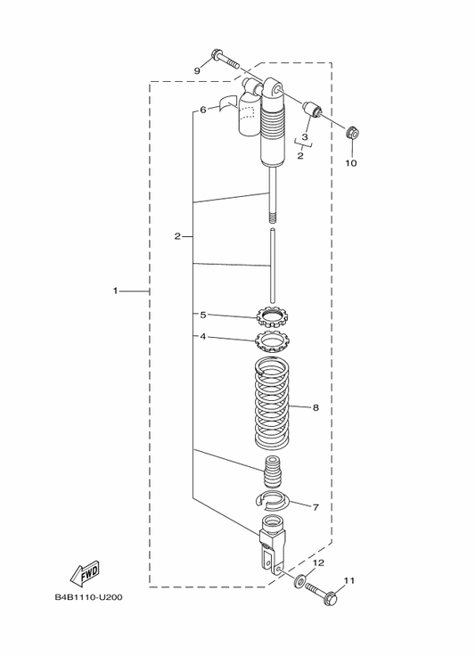 Yamaha B0G-22200-00 Shock Absorber Assy, Rear — shown on the Rear Arm & Suspension parts diagram