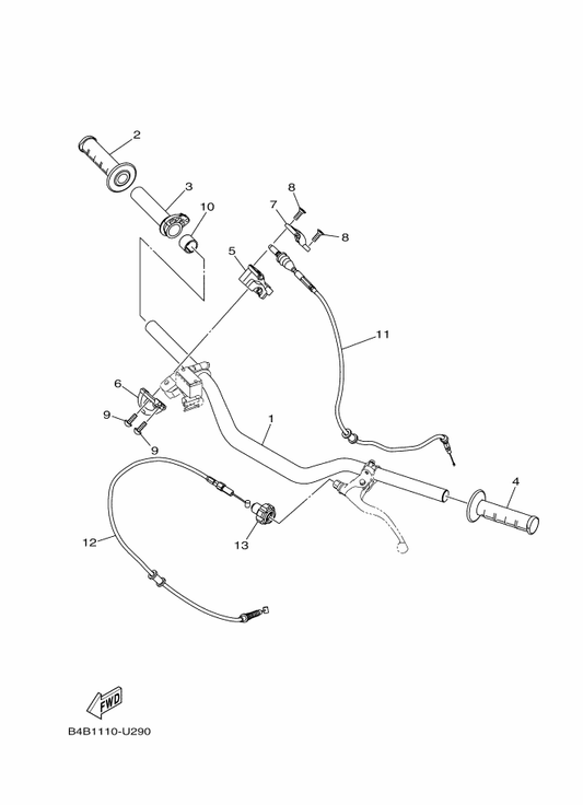 Yamaha DA8-26311-00 Wire, Throttle 1 — shown on the Steering Handle & Cable parts diagram