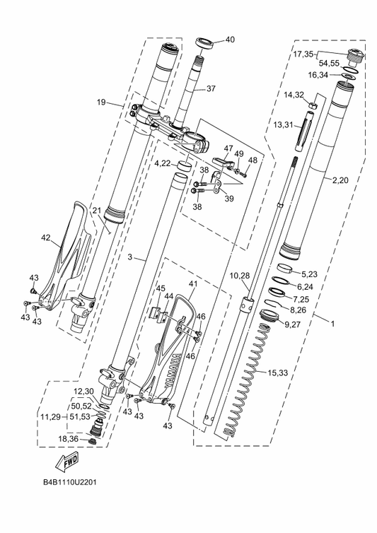 Yamaha B4B-23170-00 . Cylinder Comp., Front Fork — shown on the Front Fork parts diagram