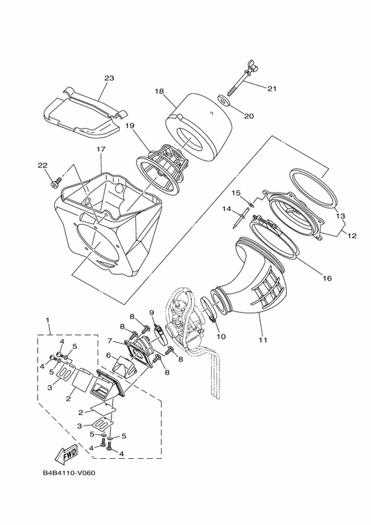 Yamaha 5PA-14411-10 Case, Air Cleaner 1 — shown on the Intake parts diagram