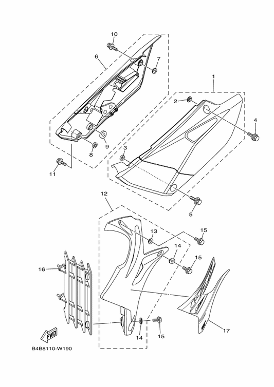 Yamaha 1SN-21720-10 Side Cover Assy 2 — shown on the Side Cover parts diagram