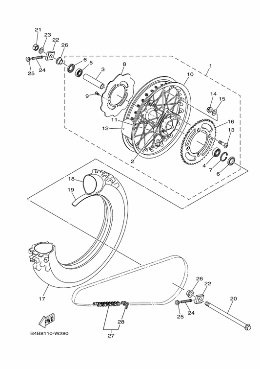 Yamaha B0G-25302-00 Rear Wheel Sub-Assy — shown on the Rear Wheel parts diagram