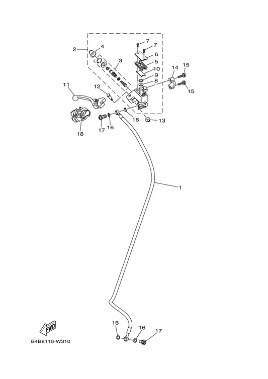 Yamaha B0G-25872-00 Hose, Brake 1 — shown on the Front Master Cylinder parts diagram