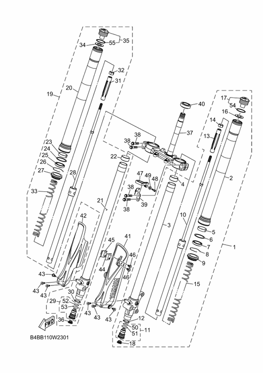 Yamaha B0G-2316A-01 . Valve Comp. — shown on the Front Fork parts diagram
