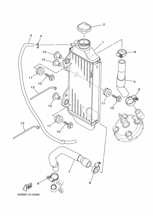 Yamaha B4B-12461-00 Radiator Comp — shown on the Radiator & Hose parts diagram