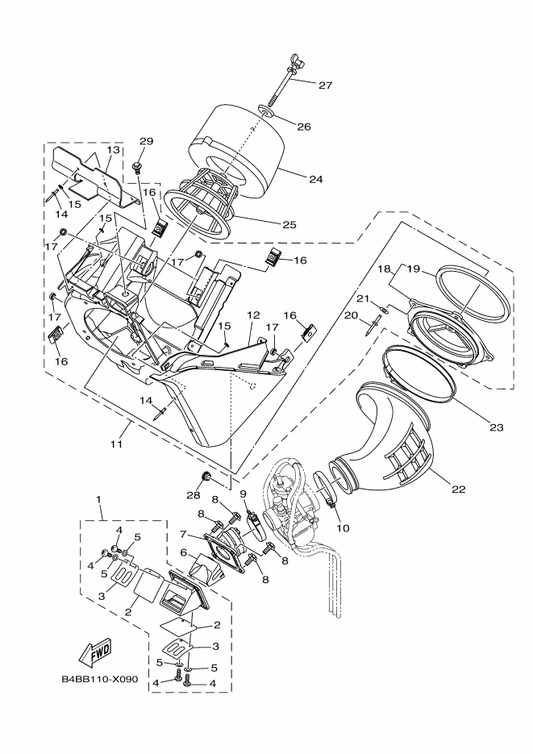 Yamaha 5PA-14451-02 Element, Air Cleaner — shown on the Intake parts diagram