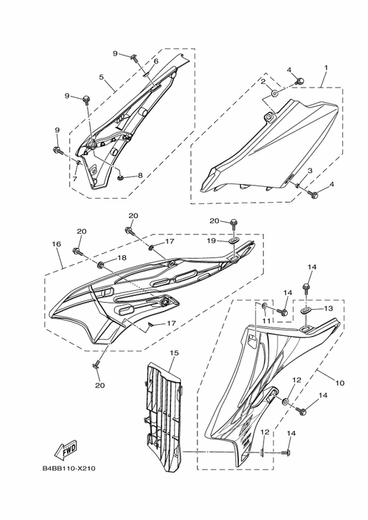 Yamaha B4B-2172A-00 Panel 1 — shown on the Side Cover parts diagram