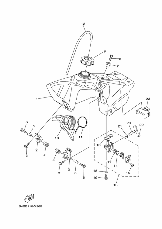 Yamaha B4B-24110-00 Fuel Tank Comp. — shown on the Fuel Tank parts diagram