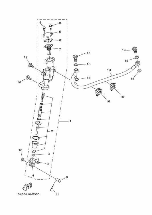 Yamaha B0G-25873-10 Hose, Brake 2 — shown on the Rear Master Cylinder parts diagram