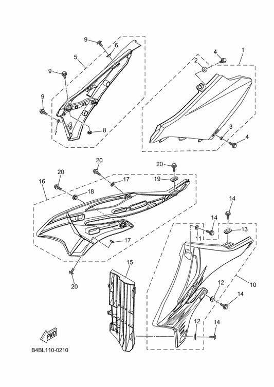 Yamaha B4B-217R0-N0 Side Cover Insert Assy. 3 (Wg) — shown on the Side Cover parts diagram