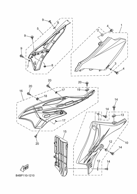Yamaha B4B-217S0-P0 Side Cover Insert Assy. 4 (Wg) — shown on the Side Cover parts diagram