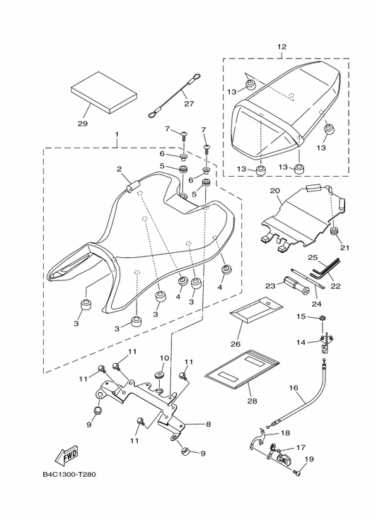 Yamaha 157-27114-00 . Stopper, Main Stand — shown on the Seat parts diagram