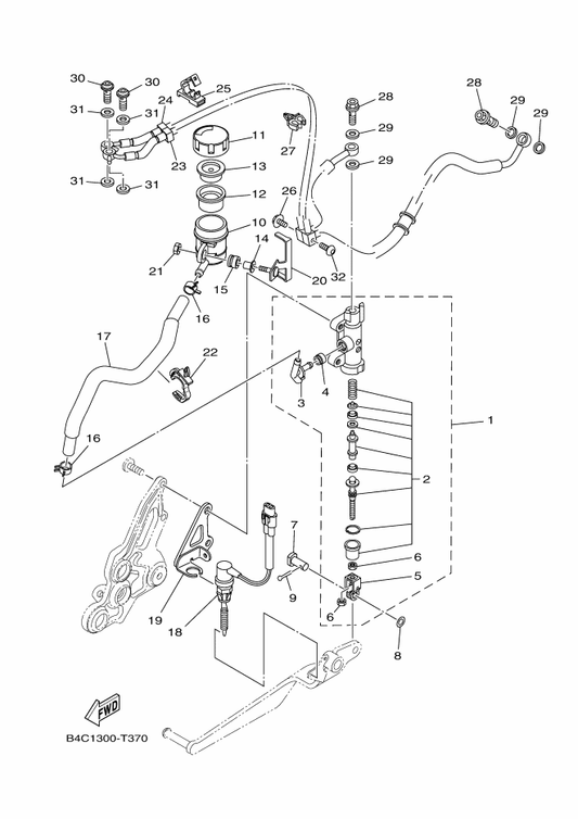 Yamaha 1WS-25895-00 Hose, Reservoir — shown on the Rear Master Cylinder parts diagram