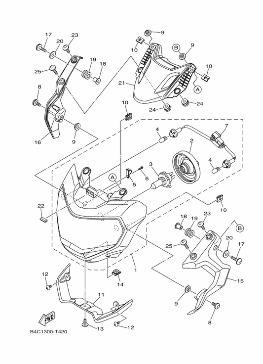 Yamaha 90183-061A7 Nut, Spring — shown on the Headlight parts diagram