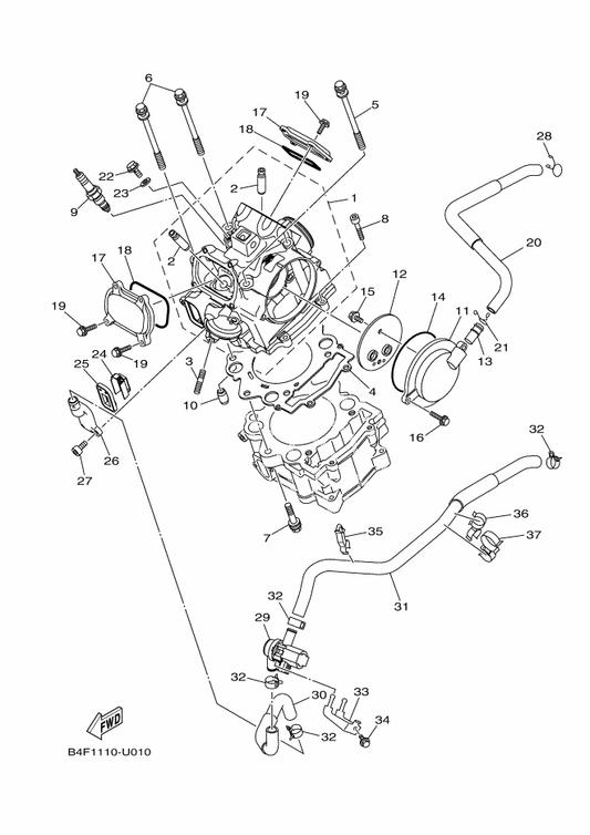 Yamaha 2BG-E4882-00 Hose, Bend 2 — shown on the Cylinder Head parts diagram