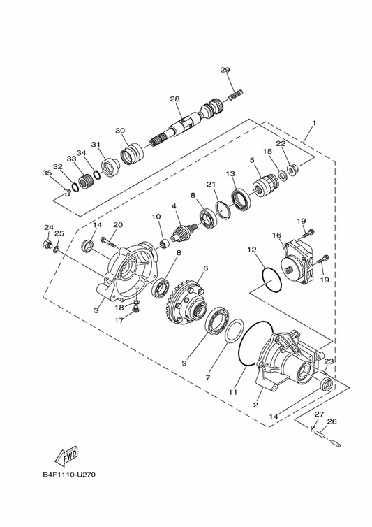 Yamaha B4F-46173-00 Shaft, Drive 2 — shown on the Front Differential parts diagram