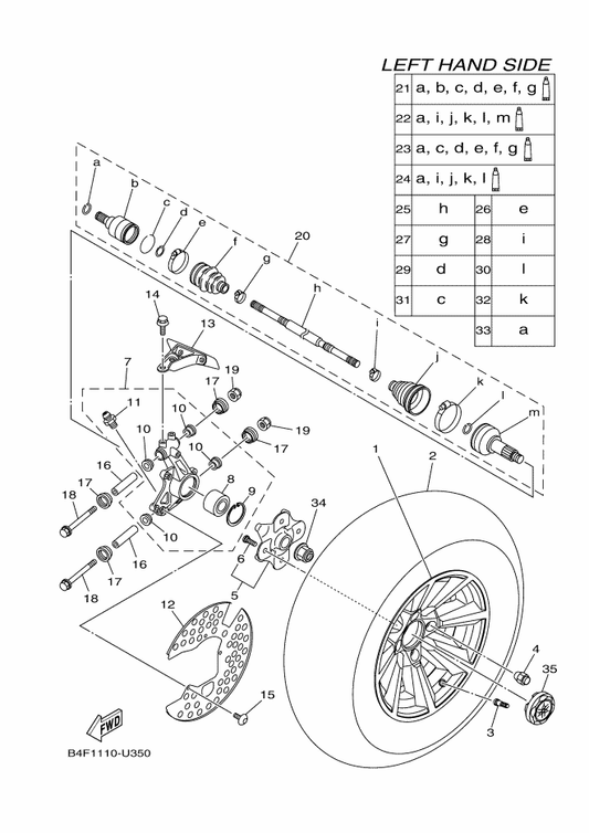 Yamaha B4F-F5168-50 Cast Wheel, Front — shown on the Rear Wheel parts diagram