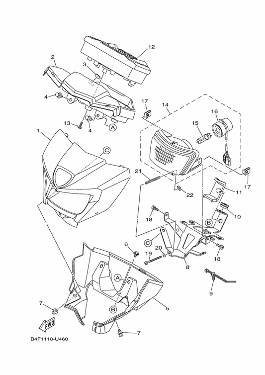 Yamaha 2SM-F6143-01 Cover, Handle Upper 1 — shown on the Headlight 2 parts diagram