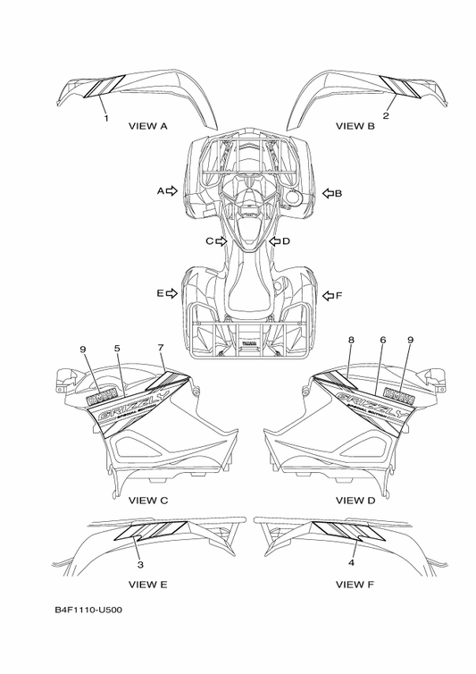 Yamaha B4F-F165F-00 Graphic, Front — shown on the Graphics parts diagram