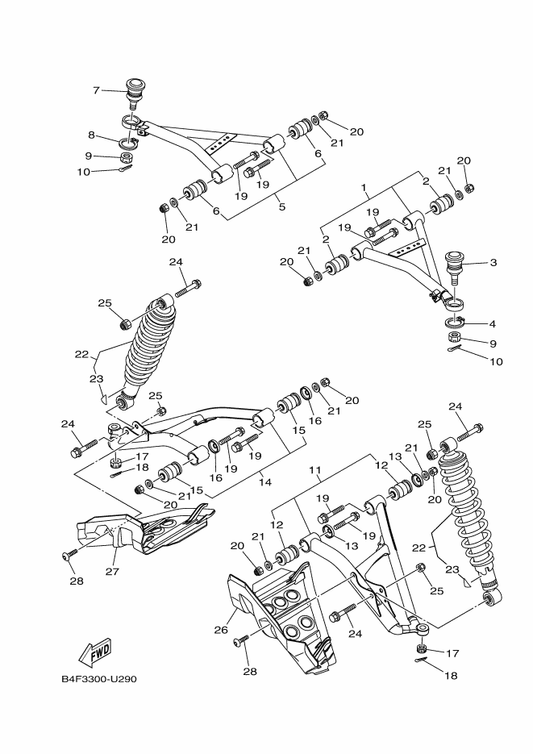 Yamaha BFE-F3390-21 Shock Absorber Assy 2 — shown on the Front Suspension & Wheel parts diagram