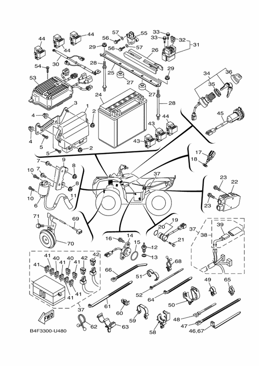 Yamaha B4F-8591A-00 Engine Control Unit Assy — shown on the Electrical 1 parts diagram