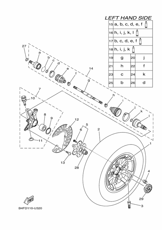 Yamaha 2UD-2511H-00 . Boot Band(Double Offset Joint) — shown on the Front Wheel parts diagram