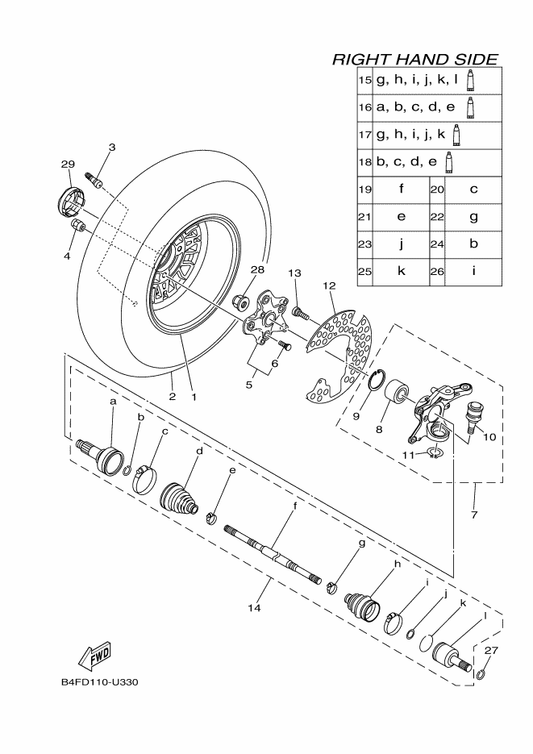 Yamaha 2BG-F3502-11 Steering Knuckle Assy (Right) — shown on the Front Wheel 2 parts diagram