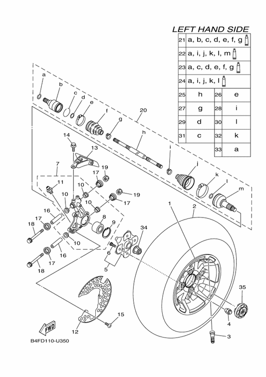 Yamaha 2UD-2518E-10 . Shaft — shown on the Rear Wheel parts diagram