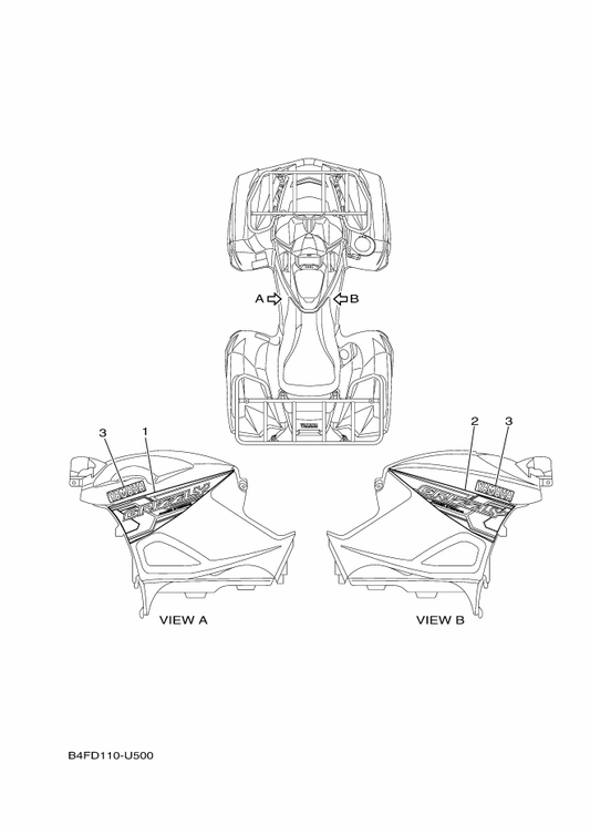 Yamaha B4F-F1782-20 Emblem 2 — shown on the Graphics parts diagram