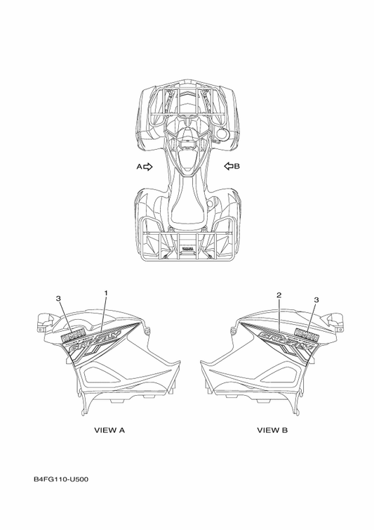 Yamaha B1A-F1782-10 Emblem 2 — shown on the Graphics parts diagram