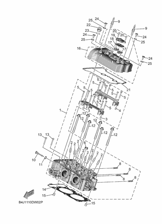Yamaha 23P-11133-10 . Guide, Valve 1 — shown on the Cylinder parts diagram