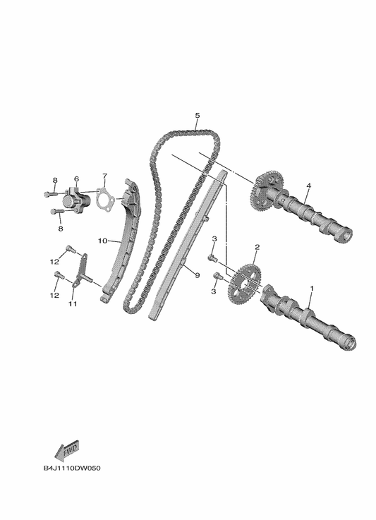 Yamaha B1R-12210-01 Tensioner Assy, Cam Chain — shown on the Camshaft & Chain parts diagram