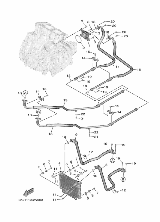 Yamaha B4J-13405-01 Oil Pipe Comp. 1 — shown on the Oil Cooler parts diagram