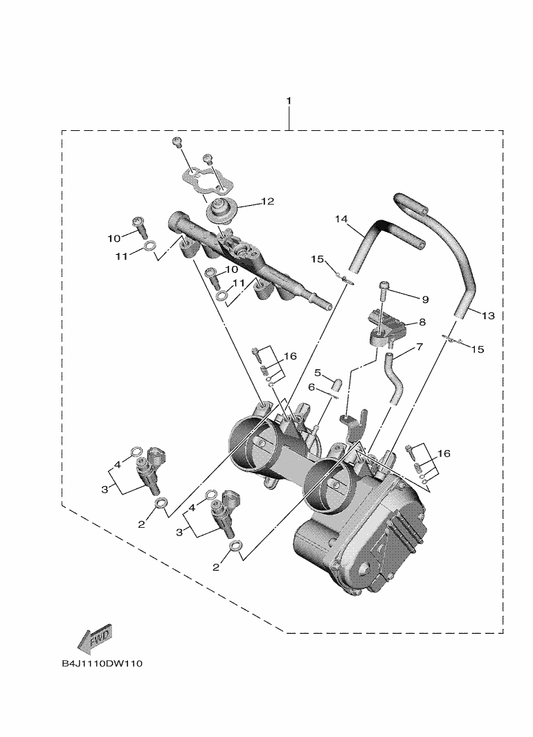 Yamaha B4J-14465-00 . Pipe — shown on the Throttle Body Assy 1 parts diagram