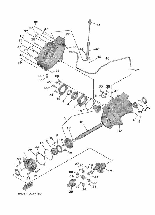 Yamaha BG4-17537-10 Shim, Thrust (0.20T) — shown on the Middle Drive Gear parts diagram