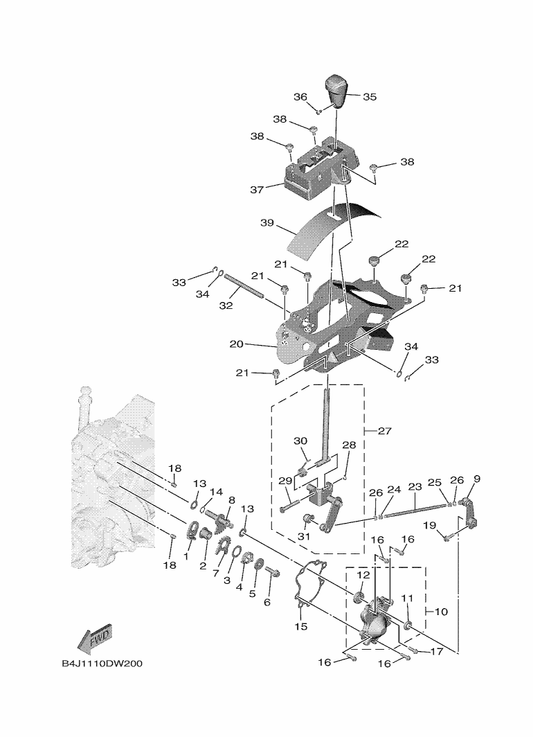 Yamaha BG4-18380-00 Shifter Brkt. Assy — shown on the Shift Shaft parts diagram