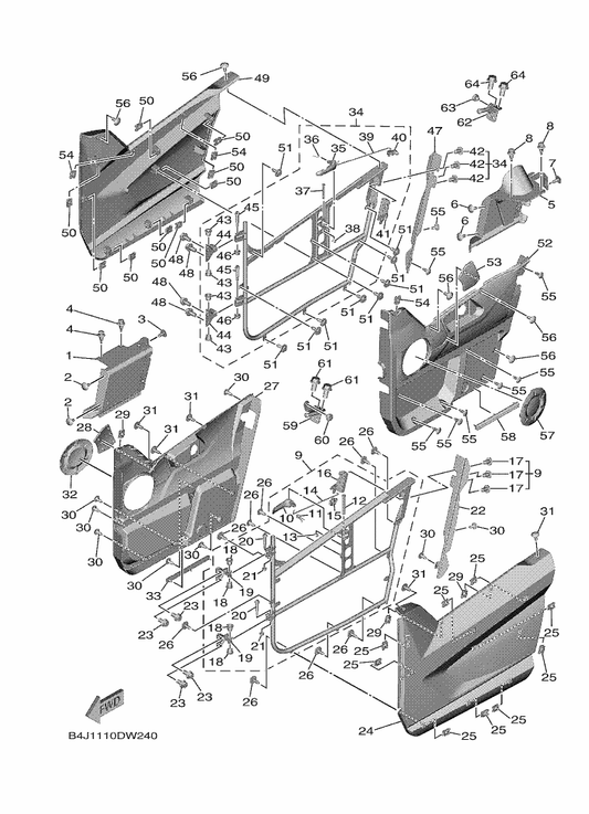 Yamaha B4J-F17E0-60 Side Cover Comp. 1 — shown on the Side Cover parts diagram