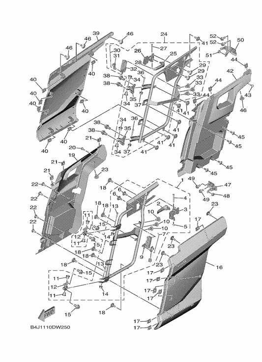Yamaha B4J-F1333-00 Hook, Side Cover 3 — shown on the Side Cover 2 parts diagram