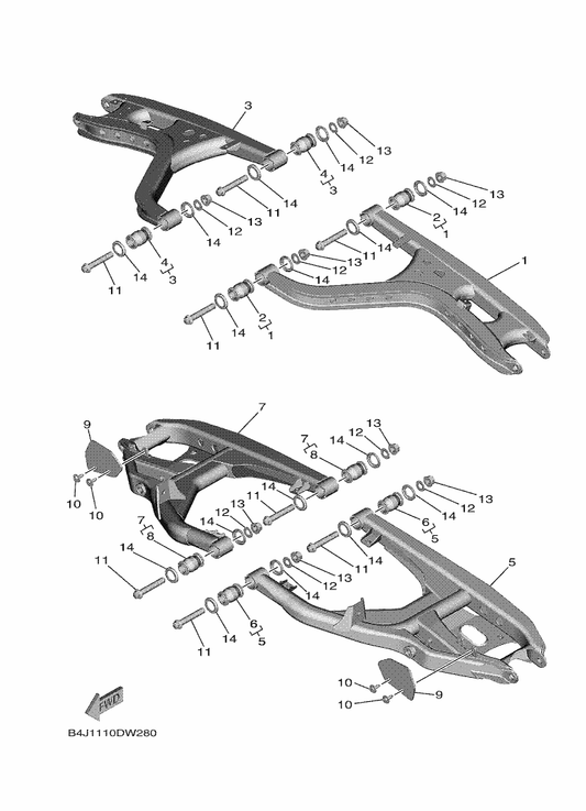 Yamaha B4J-F2106-03 Rr. Lwr. Arm Comp., 1 — shown on the Rear Arm parts diagram