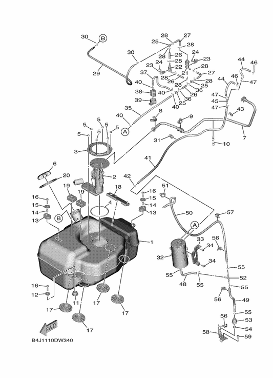 Yamaha 90445-09130 Hose (L760) — shown on the Fuel Tank parts diagram