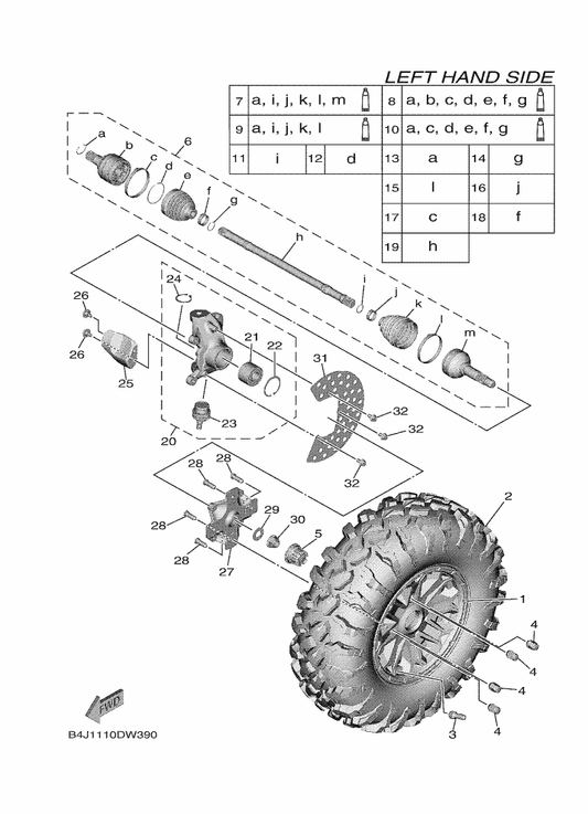 Yamaha 94109-14819 Tire (29X9.00R14 Ml19A 8Pr Tl) — shown on the Front Wheel parts diagram