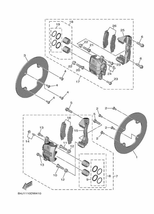 Yamaha B5H-F582T-00 Disc, Brake (Left) — shown on the Front Brake Caliper parts diagram