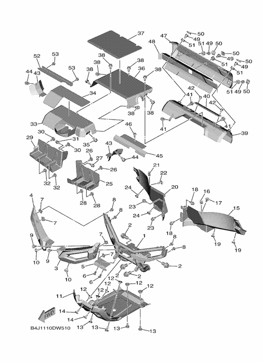 Yamaha B4J-F2891-01 Insulator, Mounting — shown on the Guard parts diagram