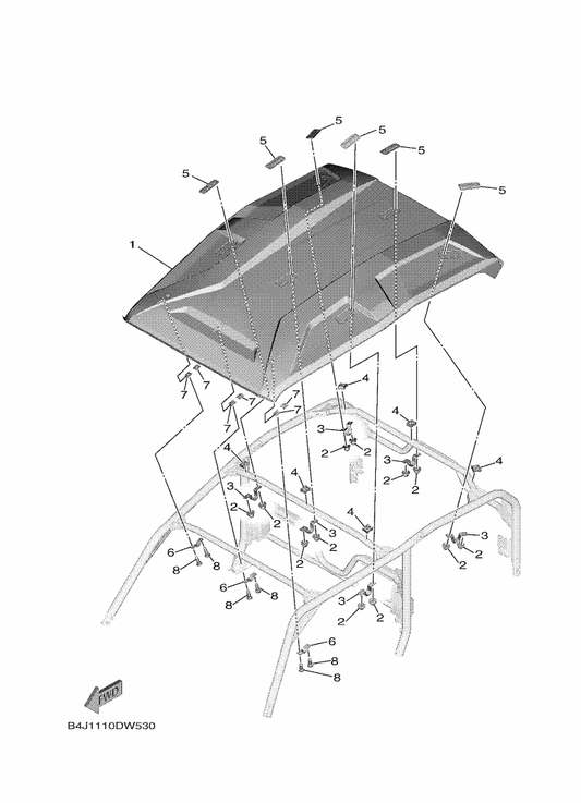 Yamaha B4J-K8366-00 Clamp, Support — shown on the Sun Roof parts diagram