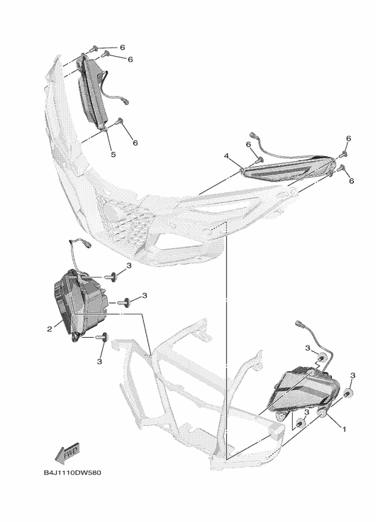 Yamaha B5A-84301-00 Pilot Light Assy 1 — shown on the Headlight parts diagram