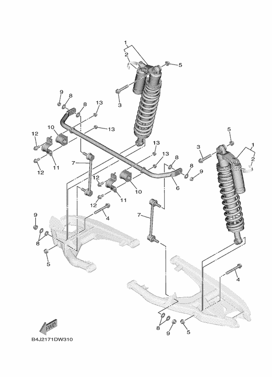 Yamaha B4J-F220T-12 Rr. Shock Absorber Assy. ,1 — shown on the Rear Suspension parts diagram