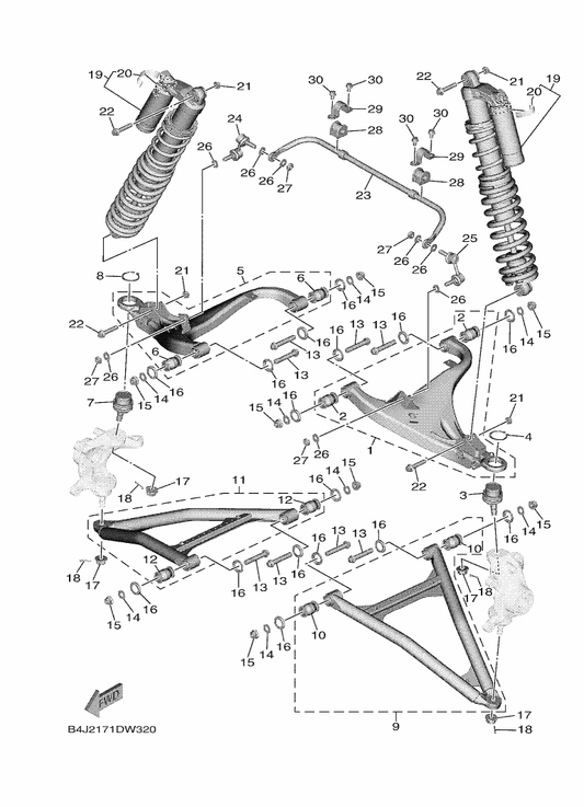 Yamaha B4J-F350A-12 Fr. Shock Absorber Assy. ,1 — shown on the Front Suspension & Wheel parts diagram