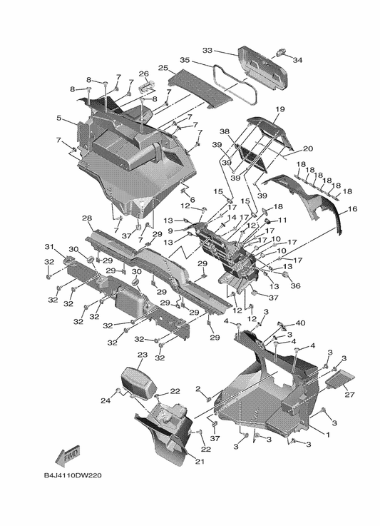Yamaha B4J-F196T-40 Trim 1 — shown on the Front Fender 1 parts diagram