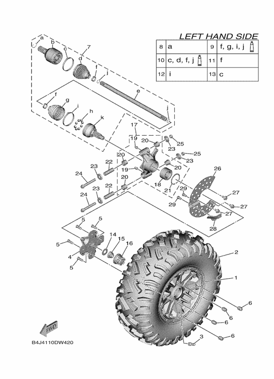 Yamaha 94111-14811 Tire (29X11.00-14 8Pr Sg-797) — shown on the Rear Wheel parts diagram