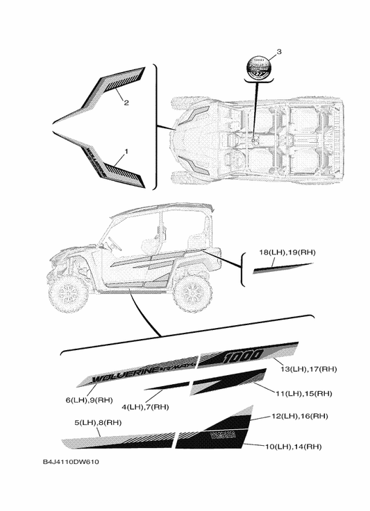 Yamaha B4J-F163H-11 Emblem 2 (Rh) — shown on the Graphics parts diagram